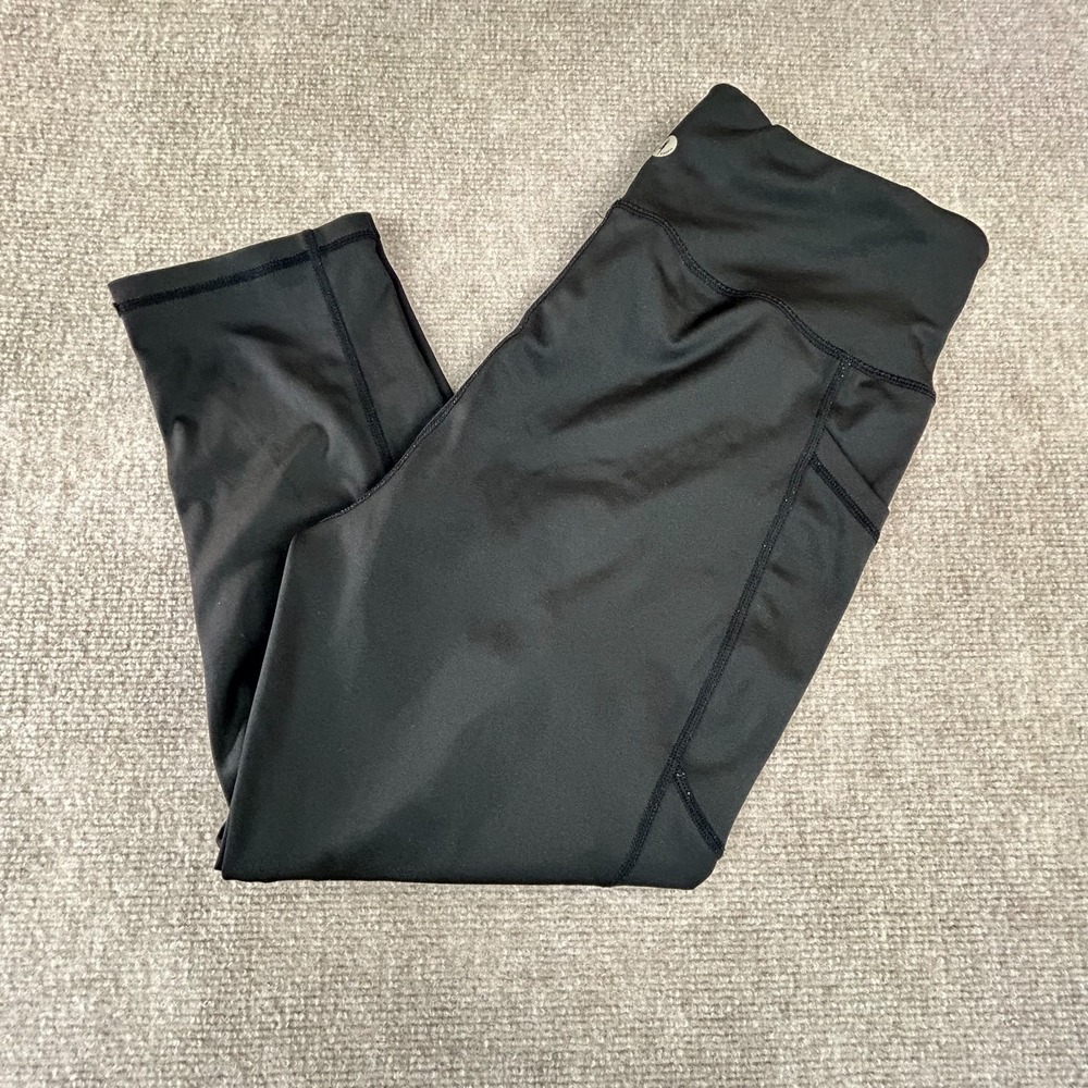 R Sofia Athletic Leggings Womens XL Black Cropped Mid Rise Stretch Tapered Leg